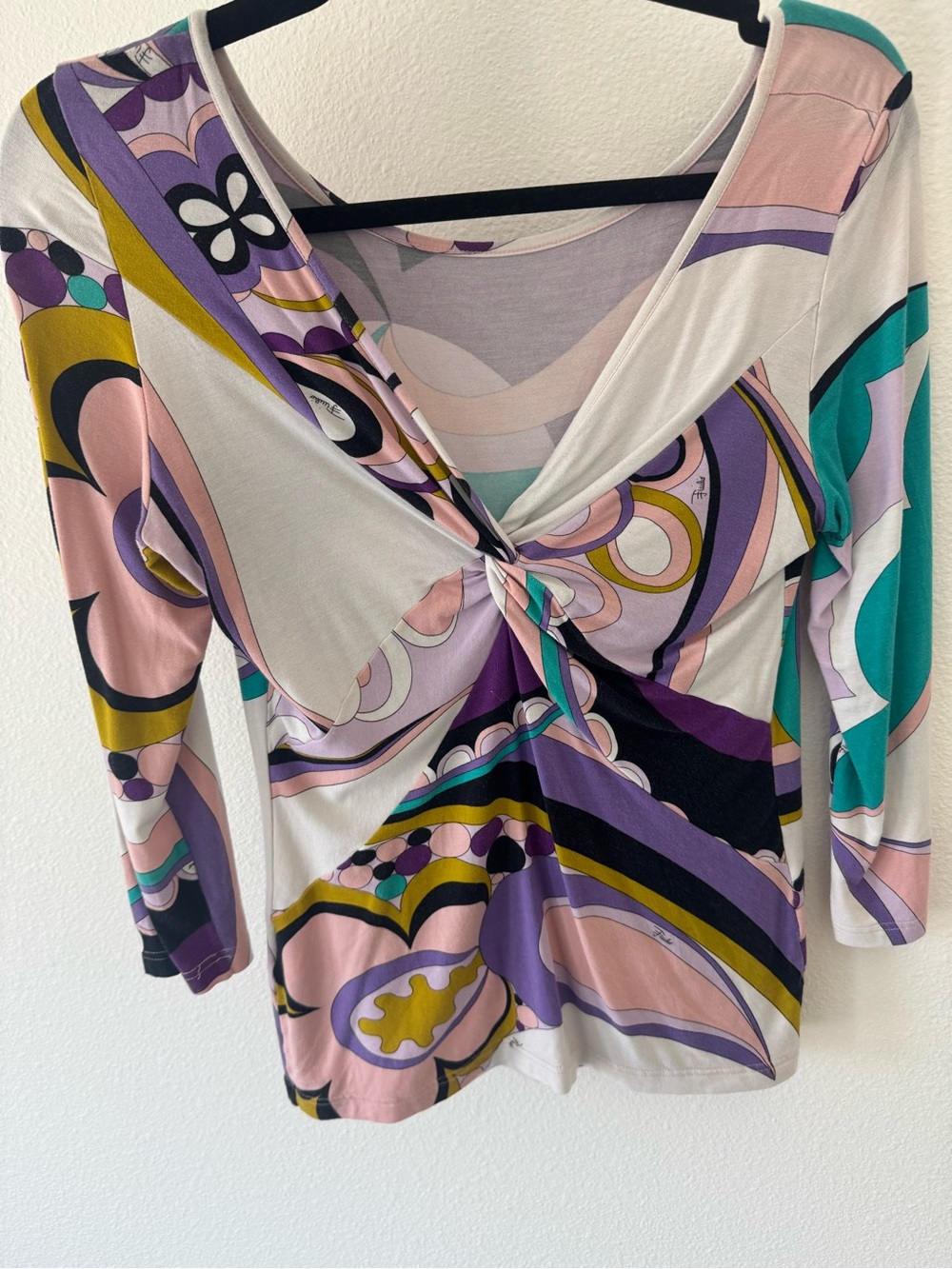 Emilio Pucci Multi-Color Twist Front V-Neck Tunic
